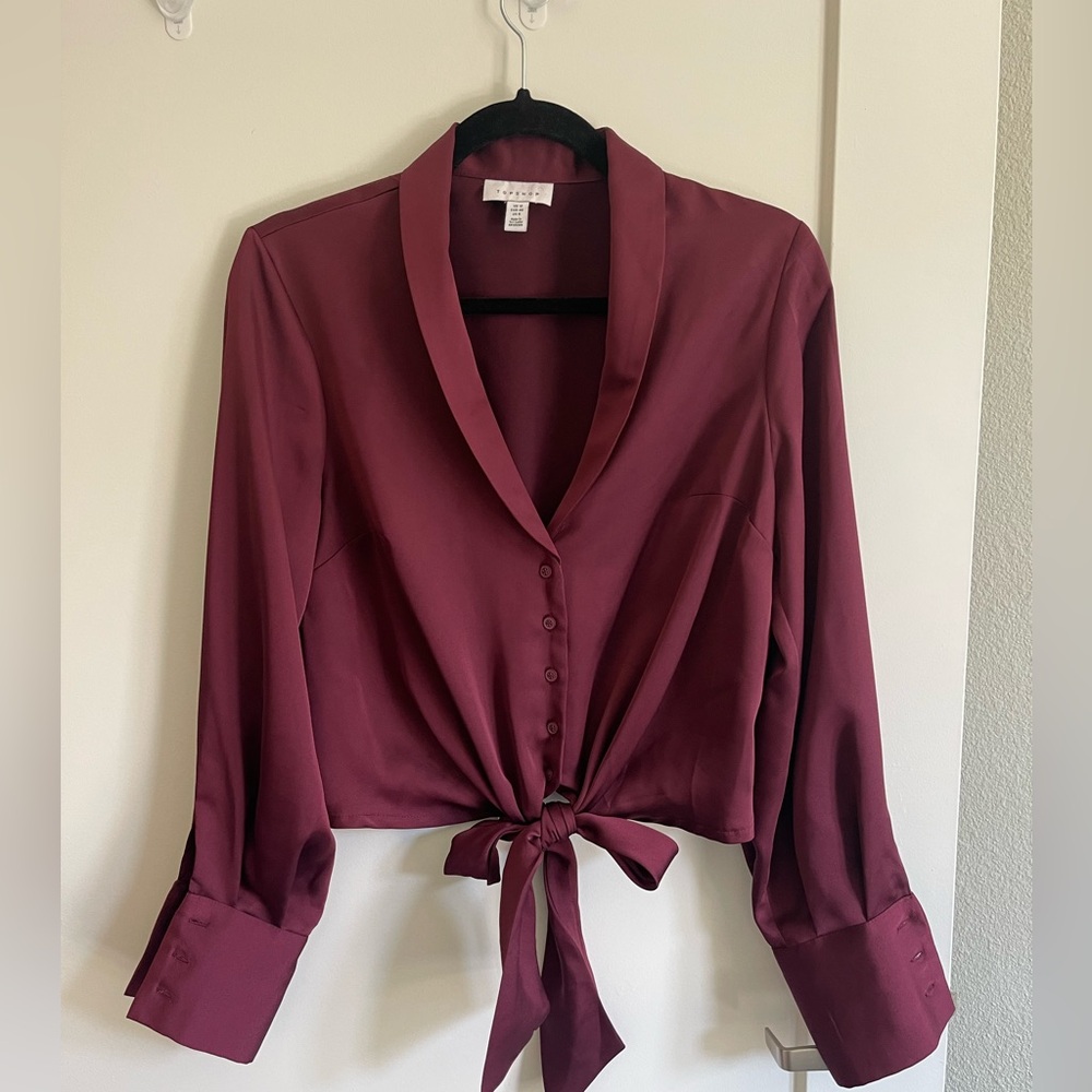 Burgundy Satin-like blouse, Medium, Worn once!